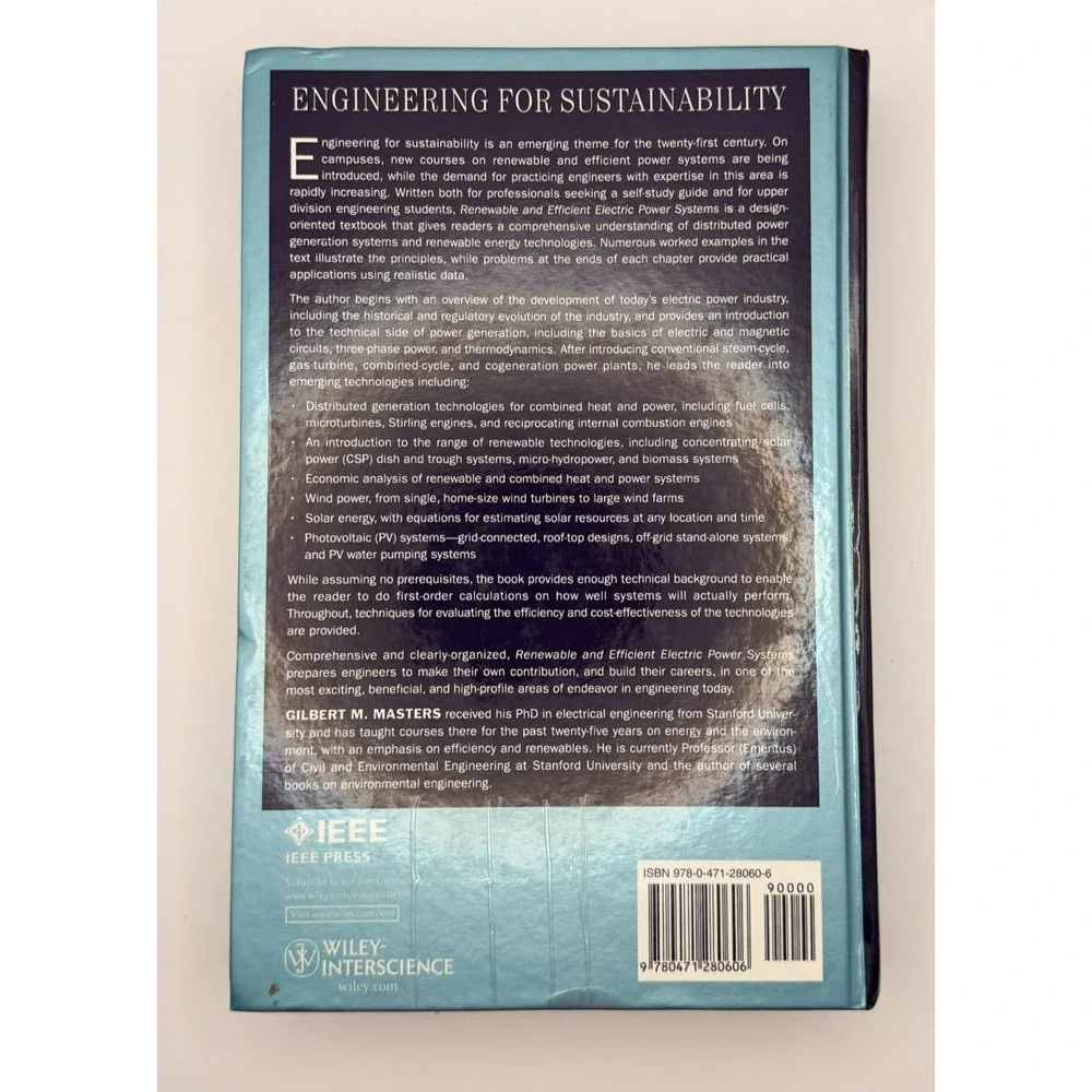 Renewable and Efficient Electric Power Systems Gilbert M Masters Hardcover Wiley
